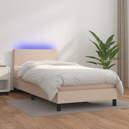VidaXL Krevet box spring madrac LED cappuccino 90x200cm umjetna koža Slike