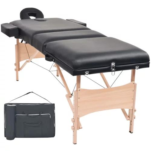 vidaXL 3-conska zložljiva masažna miza debeline 10 cm črna