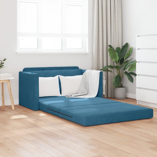 vidaXL tlačni kavč 2-v-1 modra 124x204x61 cm svilena Cene