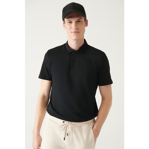 Avva Men's Black 100% Cotton Standard Fit Normal Cut 3 Buttons Anti-roll Polo T-shirt Slike