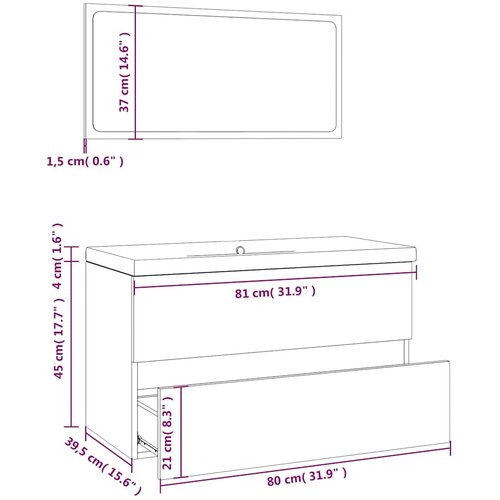  Set kupaonskog namje&amp;scaron;taja boja hrasta sonome konstruirano drvo Siva 41 x 38.5 x 45 cm Slike