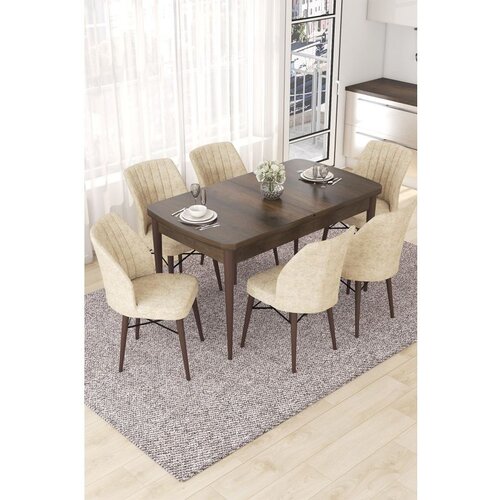 Hanah home Nef - Baroque, Cream BaroqueCream Extendable Dining Table & Chairs Set (7 Pieces) Cene