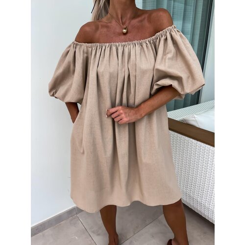 Beloved Mallorie obleka iz viskoze camel Slike