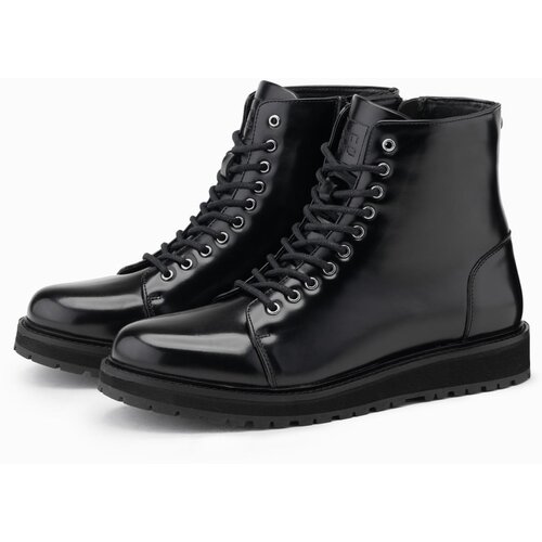 Ombre Men's eco leather shoes with insulated high upper - black Cijene