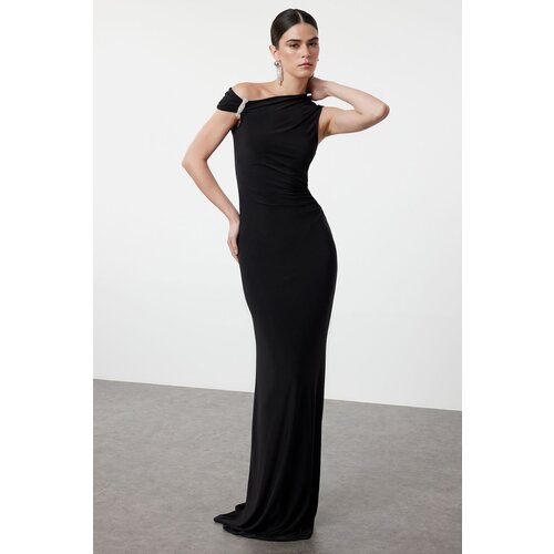 Trendyol Black, Fitted, Stone Accessoryed, Woven Long Elegant Evening Dress Slike