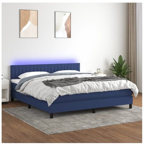  Box spring postelja z vzmetnico LED modra 160x200 cm blago Cene