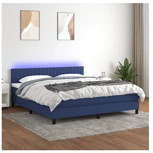  Box spring postelja z vzmetnico LED modra 160x200 cm blago