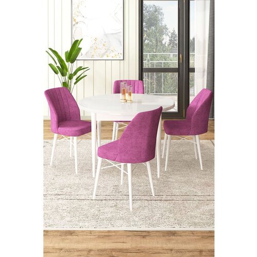 Hanah home Rox - White, Purple WhitePurple Dining Table & Chairs Set (5 Pieces) Cene