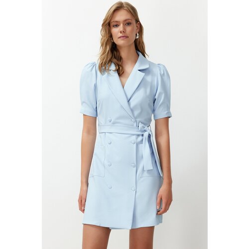 Trendyol Blue Belted Mini Woven Jacket Woven Dress Slike
