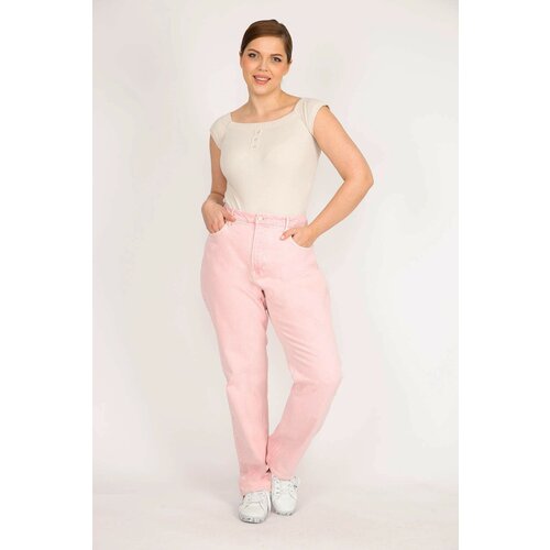 Şans Women's Pink Plus Size 5 Pockets, Lycra-Free Jeans Slike