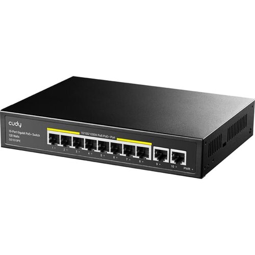 Cudy GS1010PE 8-Port gbit poe+ switch with 2 gbit uplink ports 120W, steel case Slike