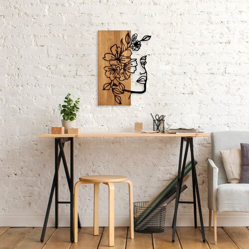 Woman floral face - 372 walnut black decorative wooden wall accessory Slike