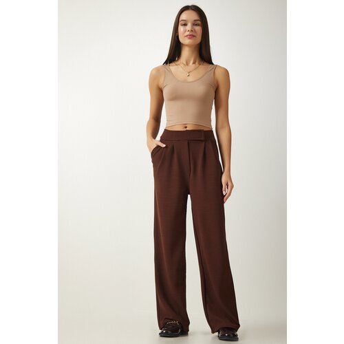  Women&amp;#039;s Brown Velcro Waist Comfortable Palazzo Pants Slike