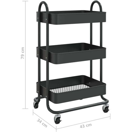 VidaXL Kolica s 3 razine crna 43 x 34 x 79 cm čelična Slike