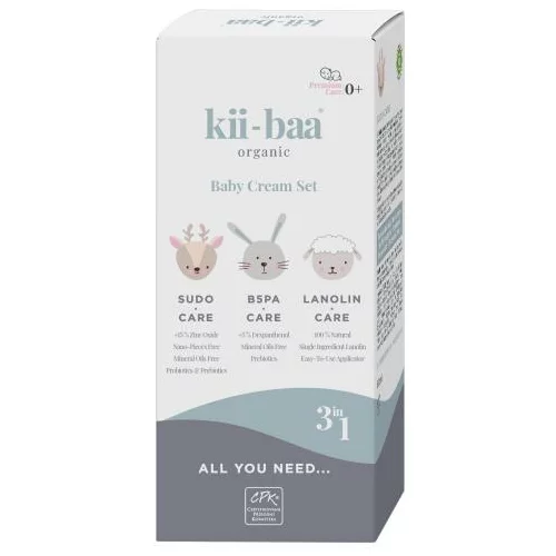kii-baa® organic Baby Cream Set Set dječja krema B5PA-CARE 50 g + dječja krema SUDO-CARE 50 g + dječja mast Lanolin Care 30 g za otroke