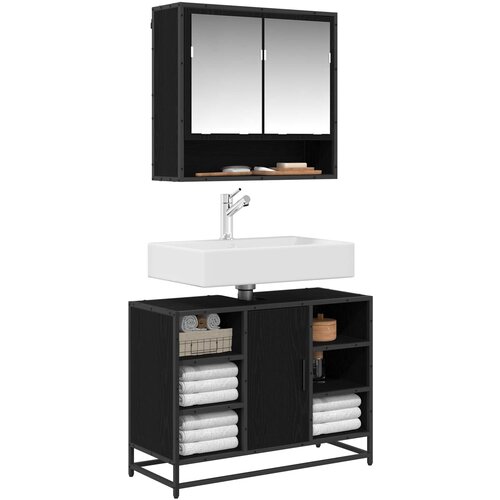 Set namje&amp;scaron;taja za kupaonicu 2 kom. Crni hrast Konstruirano drvo Crna 80 x 33 x 60 cm Slike