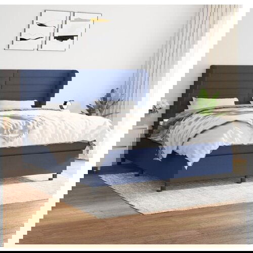 VidaXL Box spring postelja z vzmetnico modra 160x200 cm blag Slike