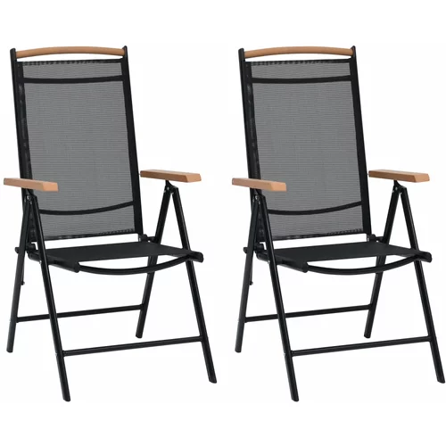  Vrtne sklopive stolice 2 kom aluminijum i tekstilen crne