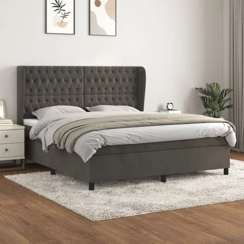 vidaXL Box spring postelja z vzmetnico temno siva 180x200 cm žamet