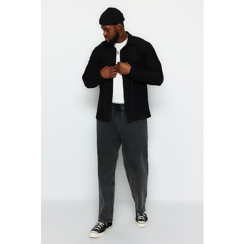 Trendyol Men's Black Wide Cut Plus Size Jeans Jeans with Elastic Waist. Slike