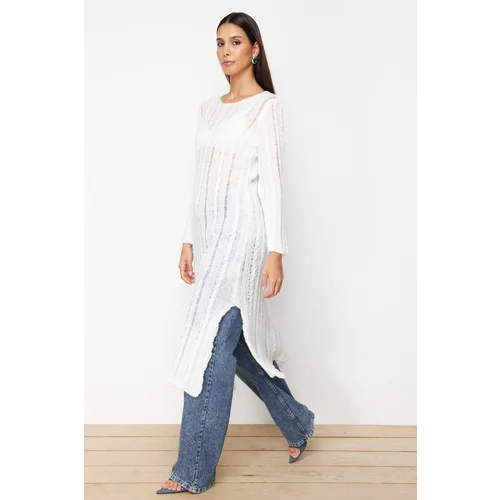 Trendyol Ecru Soft Textured Loose Knit Detailed Knitwear Maxi Dress