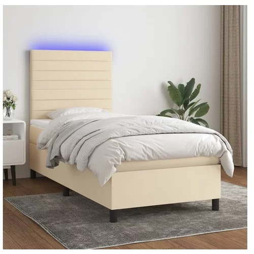 vidaXL Box spring postelja z vzmetnico LED krem 90x200 cm bl