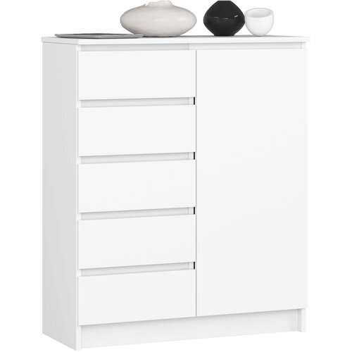 AKORD Komoda, 1 Vrata In 5 Predalov, Bela, (5000332120) Cene