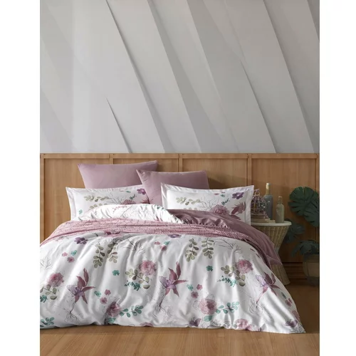 Mijolnir Bela/rožnata enojna bombažna posteljnina 140x200 cm Larin –