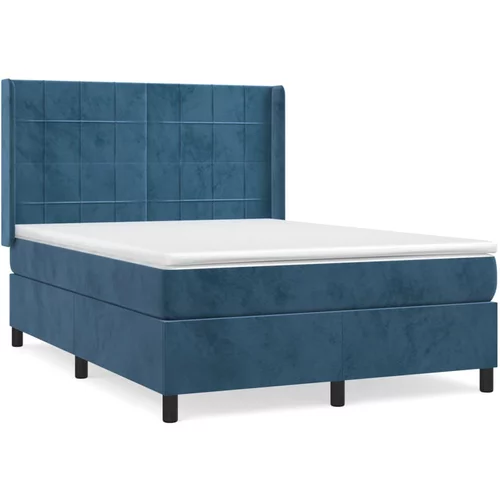 vidaXL Box spring postelja z vzmetnico temno modra 140x190cm žamet, (20895732)