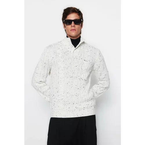 Trendyol Men's Ecru Regular Fit Buttoned Turtleneck Nopel Knitwear Sweater