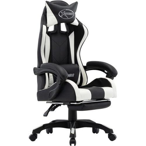 VidaXL racing stol z oporo za noge belo in črno umetno usnje Slike