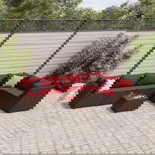 VidaXL 7-dijelna vrtna garnitura od poliratana s jastucima smeđa Slike