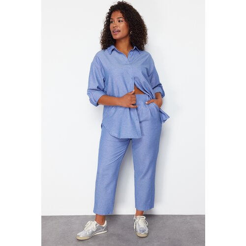 Trendyol Curve Blue Woven Plus Size Two Piece Set Slike