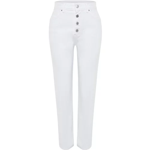 Trendyol White Buttoned Front High Waist Mom Jeans