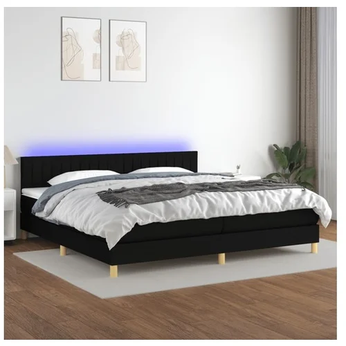  Box spring postelja z vzmetnico LED črna 200x200 cm blago