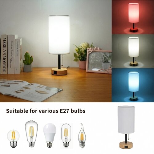  Brilagi - Stona lampa sa USB portom TABLON 1xE27/25W/230V hrast/crna/bela Slike