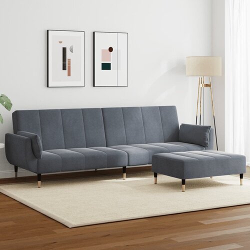  The Living Store Kavč dvosed z ležiščem in stolčkom za noge temno siv žamet - Kavč Z Ležiščem, (21494998) Cene