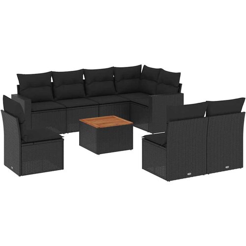  9-dijelni set vrtnih sofa s jastucima crni od poliratana Slike