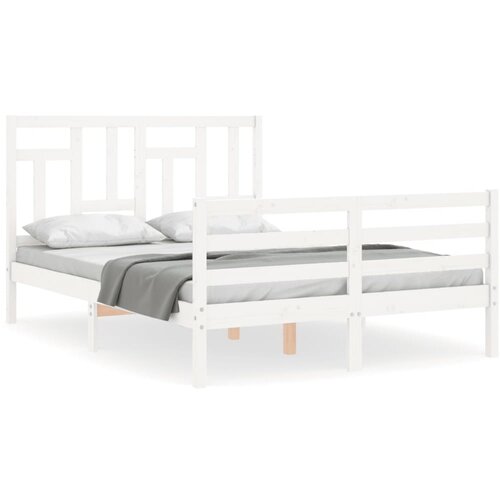 VidaXL Posteljni okvir z vzglavjem bel 140x200 cm trden les, (20735286) Slike