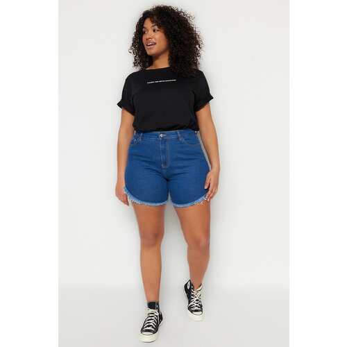 Trendyol Curve Plus Size Shorts & Bermuda - Blue - High Waist Cene