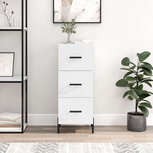  Komoda sjajna bijela 34 5 x 34 x 90 cm od konstruiranog drva Slike
