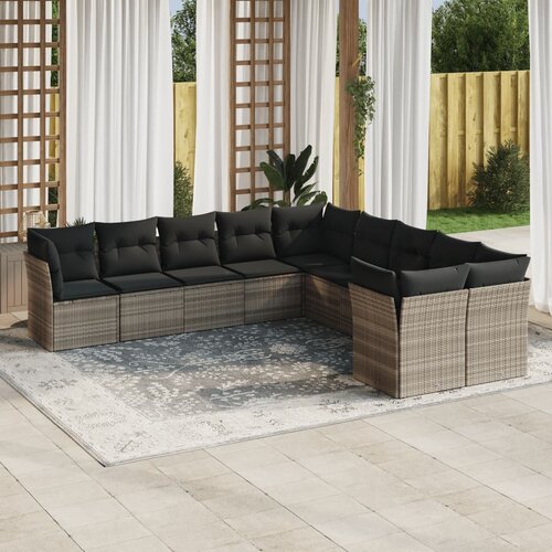 vidaXL 10-dijelni set vrtnih sofa poliratan s jastucima svijetlosivi Cijene