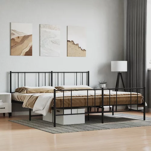 vidaXL Kovinski posteljni okvir z vzglavjem in vznožjem črn 200x200 cm