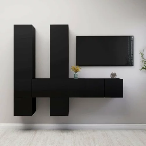  Komplet TV omaric 7-delni črna iverna plošča, (20912653)
