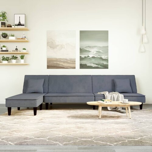 vidaXL Raztegljiv kavč L oblike temno siv 255x140x70 cm žamet Cene