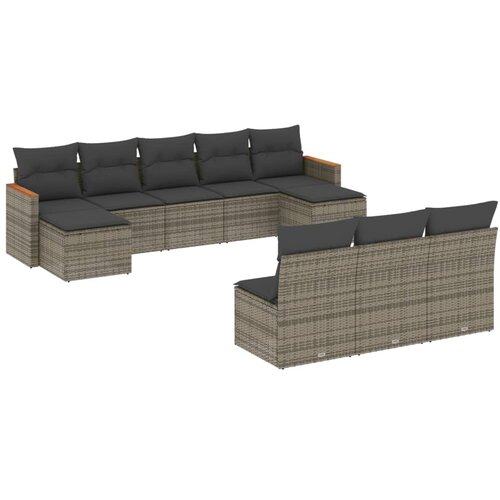  10-dijelni set vrtnih sofa od poliratana s jastucima sivi Siva 61 x 62 x 69 cm Slike
