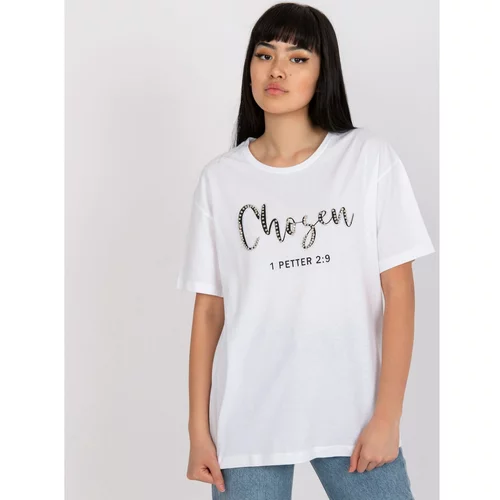 Fashion Hunters White women's t-shirt with an inscription and an application