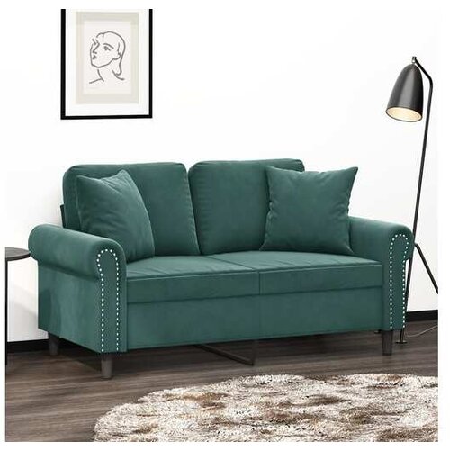 vidaXL Kavč dvosed z okrasnimi blazinami temno zelen 120 cm žamet Cene