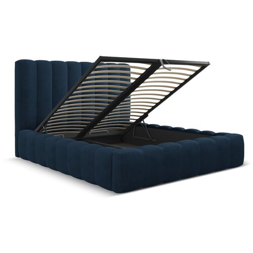 Micadoni Home Temno modra oblazinjena zakonska postelja s prostorom za shranjevanje z letvenim dnom 160x200 cm Kelp &amp;ndash; Slike