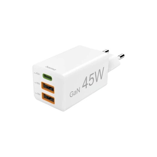 Hama Schnellladegerät, GaN, 1x USB-C PD, 2x USB-A QC, Mini-Ladegerät, 45 W, Weiß USB punjač unutrašnje područje, utični Cijene
